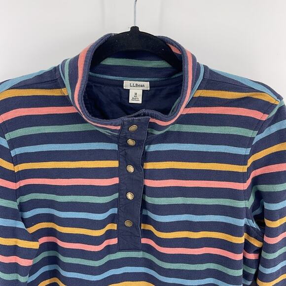 L. L. Bean striped 1/4 snap up long sleeve mock neck pullover sweater sz M - Picture 2 of 6